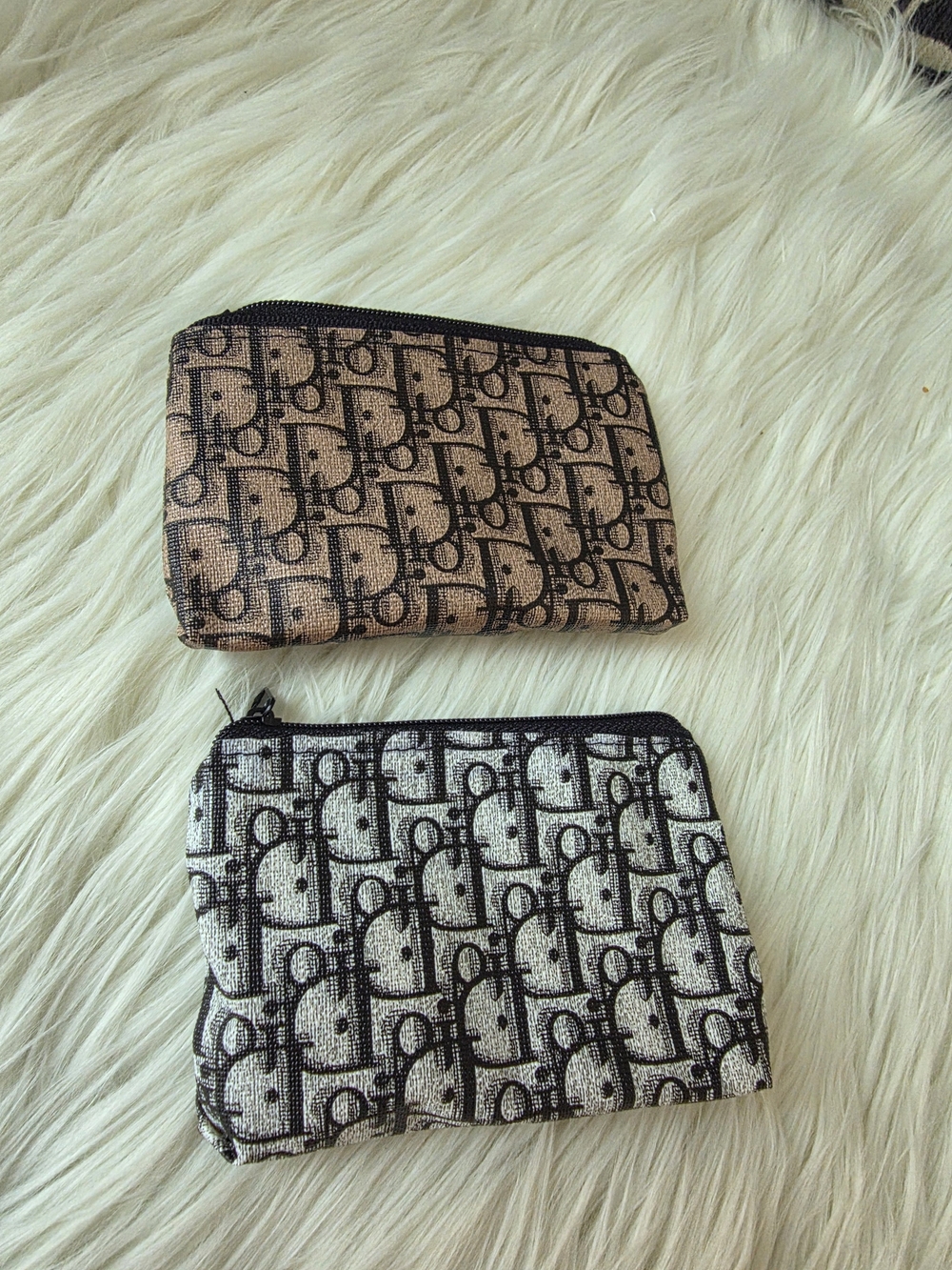 Monogram Zip Pouch Pair - Beige & Black (2 Pieces)